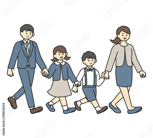 小さな子どものいる若いファミリーの全身イラスト素材