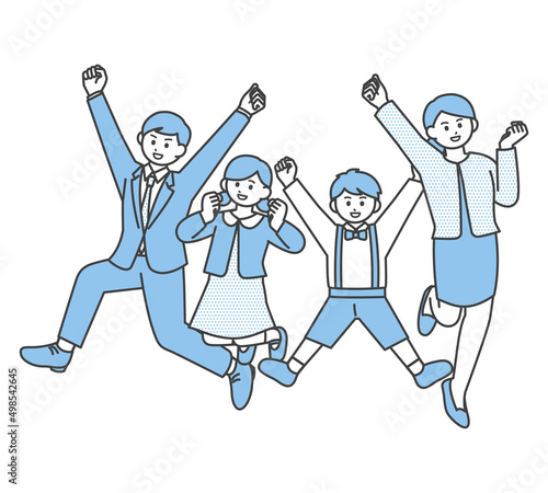 小さな子どものいる若いファミリーの全身イラスト素材