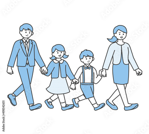 小さな子どものいる若いファミリーの全身イラスト素材