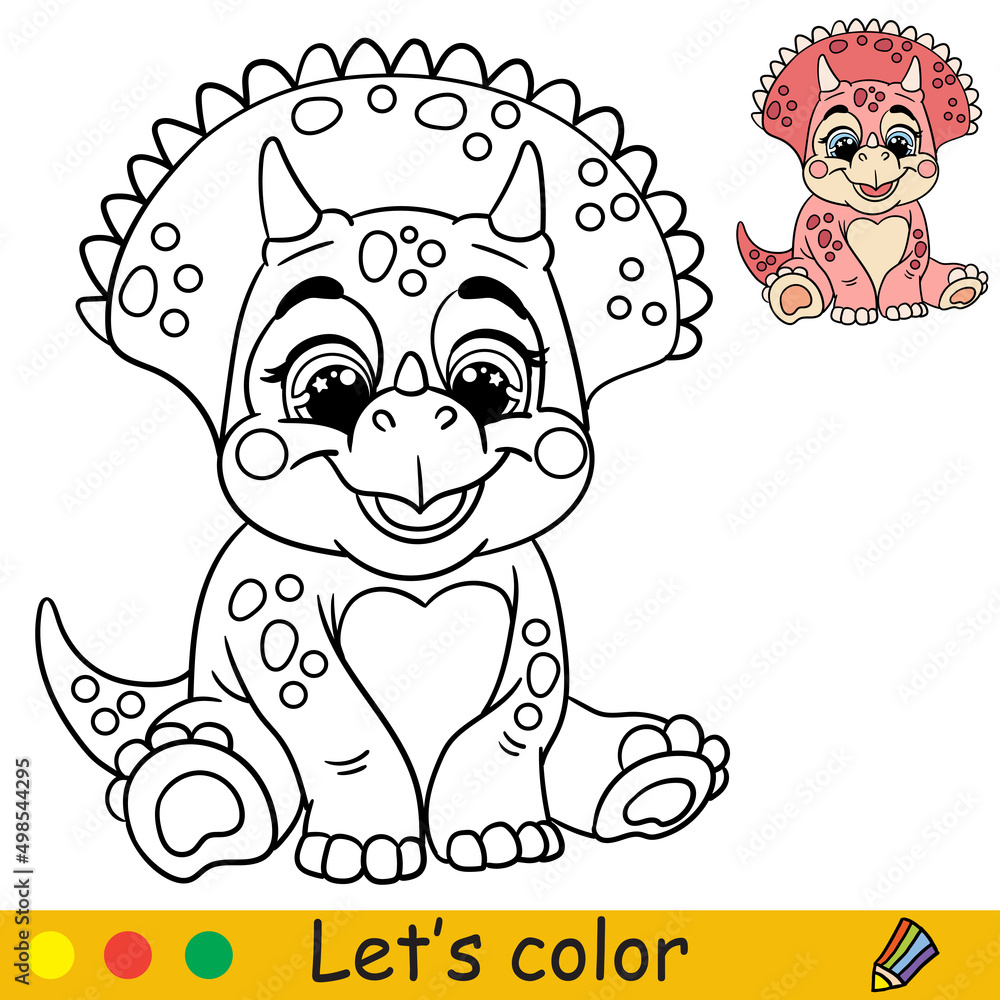 Cartoon baby dinosaur triceratops coloring book page vector Stock