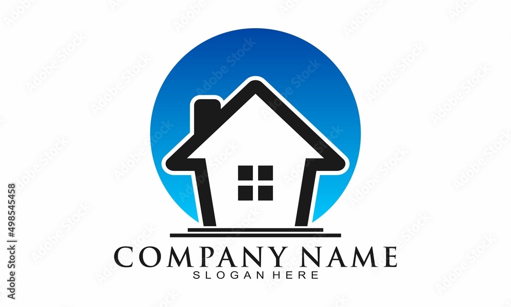 House with blue sky illustration vector logo
