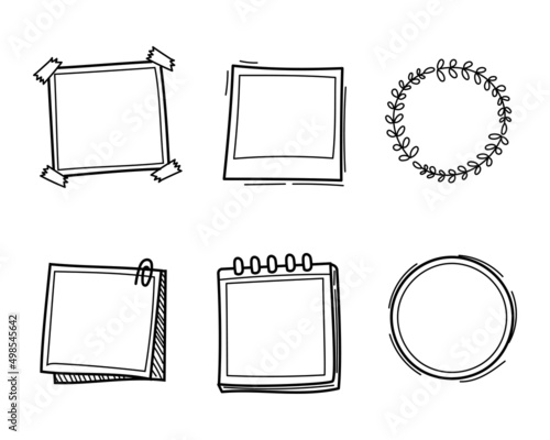 Cute doodle frame vector with black and white color isolated on white background