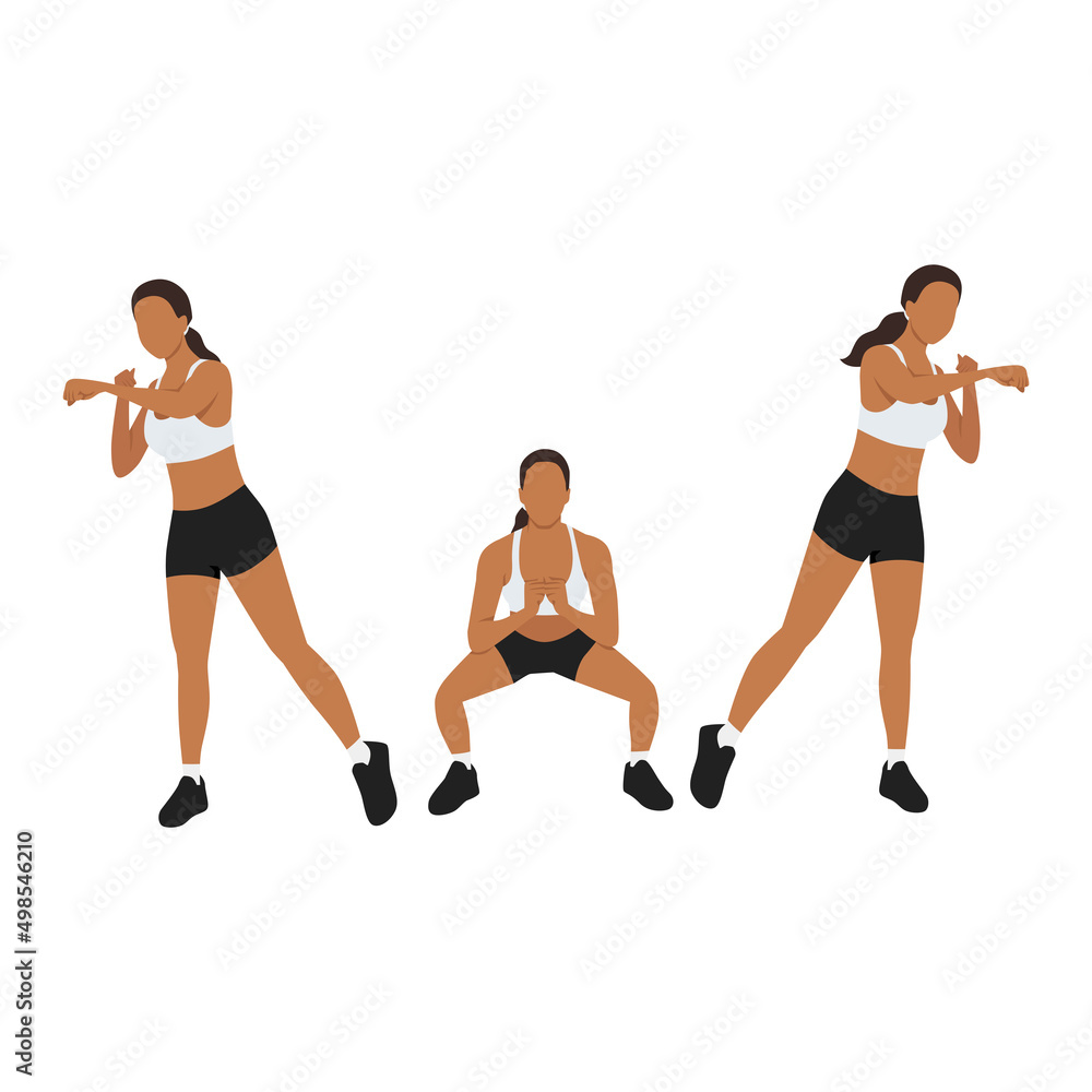 Woman doing Boxer squat punch exercise. Flat vector illustration isolated on white background Woman doing Boxer squat punch exercise. Flat vector illustration isolated on white background