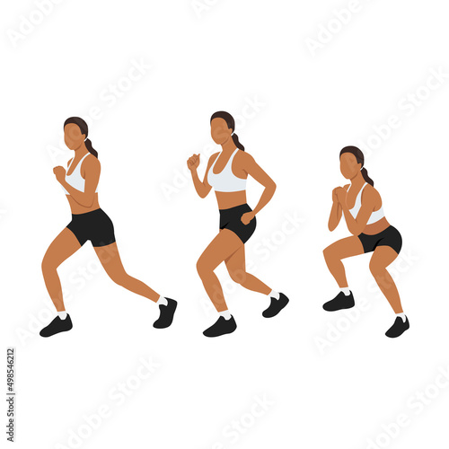 Woman doing Flutter kick Squat exercise. Flat vector illustration isolated on white background