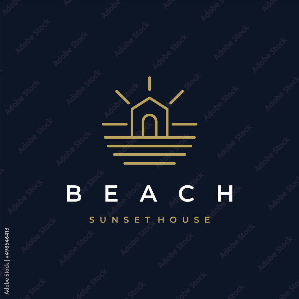 Beach House Logo Design, Real Estate Logo, Beach Resort, Villa, Beach Hotel Logo Design Vector Illustration