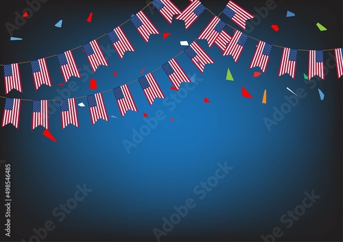 America party flags for decoration. Concept 4th of July USA independence day celebration. America party flags for decoration. Vector illustration.