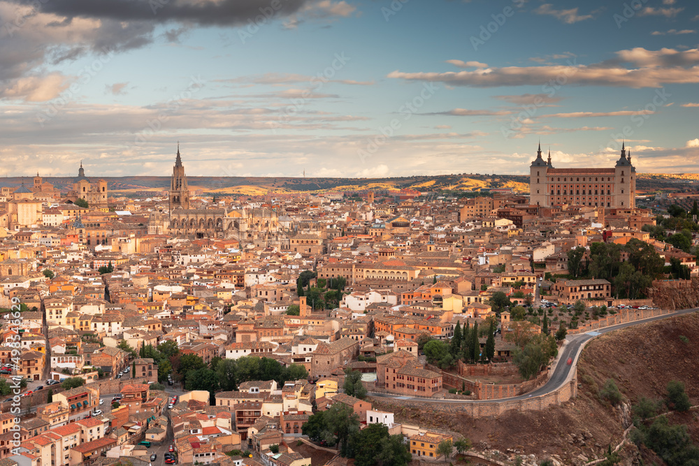 Toledo, Spain old town skyline at dawn.