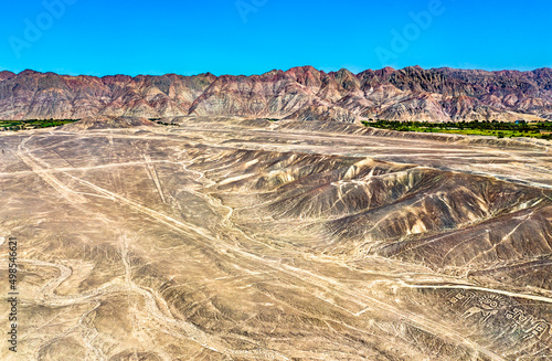 Aerial View of Palpa Geoglyphs. UNESCO world heritage in Peru