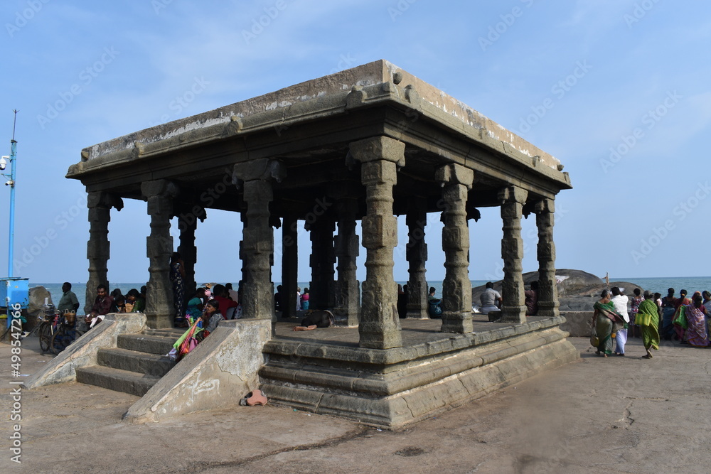 Fototapeta premium Beautiful dramatic sky clouds monsoon climate at Kanyakumari beach Tamilnadu, South India.