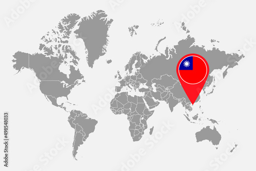 Pin map with Taiwan flag on world map.Vector illustration.