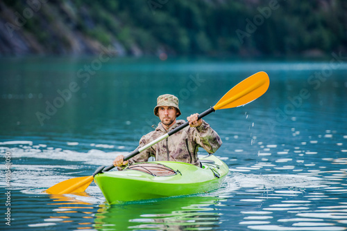 Recreational Kayaking on a Glacial Norwegian Lake