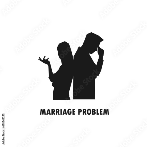 Couple arguing, marriage problems simple black vector silhouette illustration.