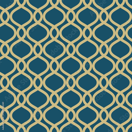 Retro artdeco seamless pattern. Vintage ogee vector background. Classic minimalistic ornament with golden wavy lines, print for wallpaper, textile