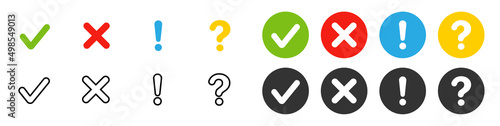 Check and cross, question mark vector illustration icon