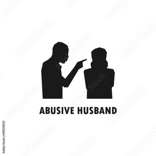 Abusive husband shouting at wife simple black vector silhouette illustration.