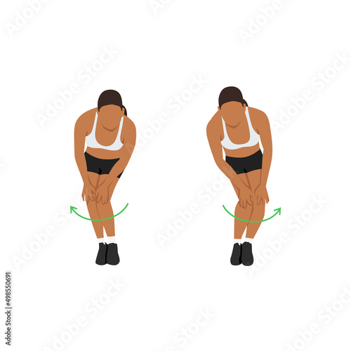 Woman doing Knee circles exercise. Flat vector illustration isolated on white background