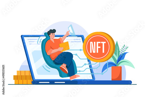 Digital World NFT Illustration concept. Flat illustration isolated on white background © freeslab