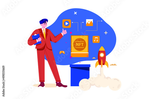 Digital World NFT Illustration concept. Flat illustration isolated on white background