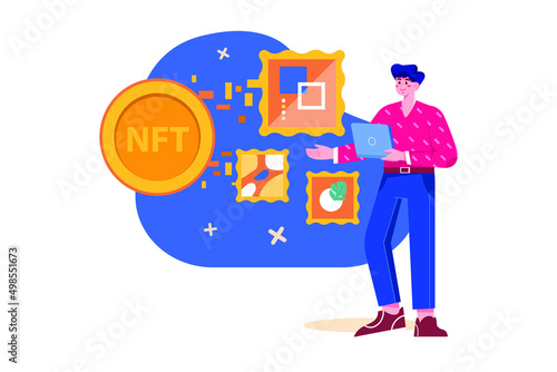 Digital World NFT Illustration concept. Flat illustration isolated on white background