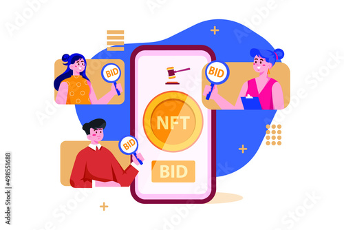 Digital World NFT Illustration concept. Flat illustration isolated on white background