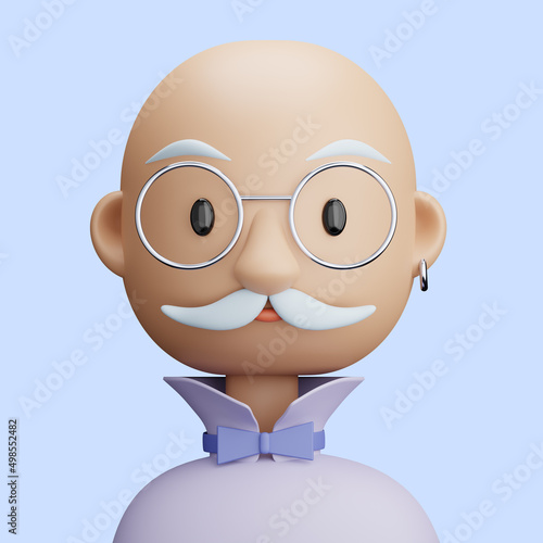 3D cartoon avatar of stylish old man with a mustache