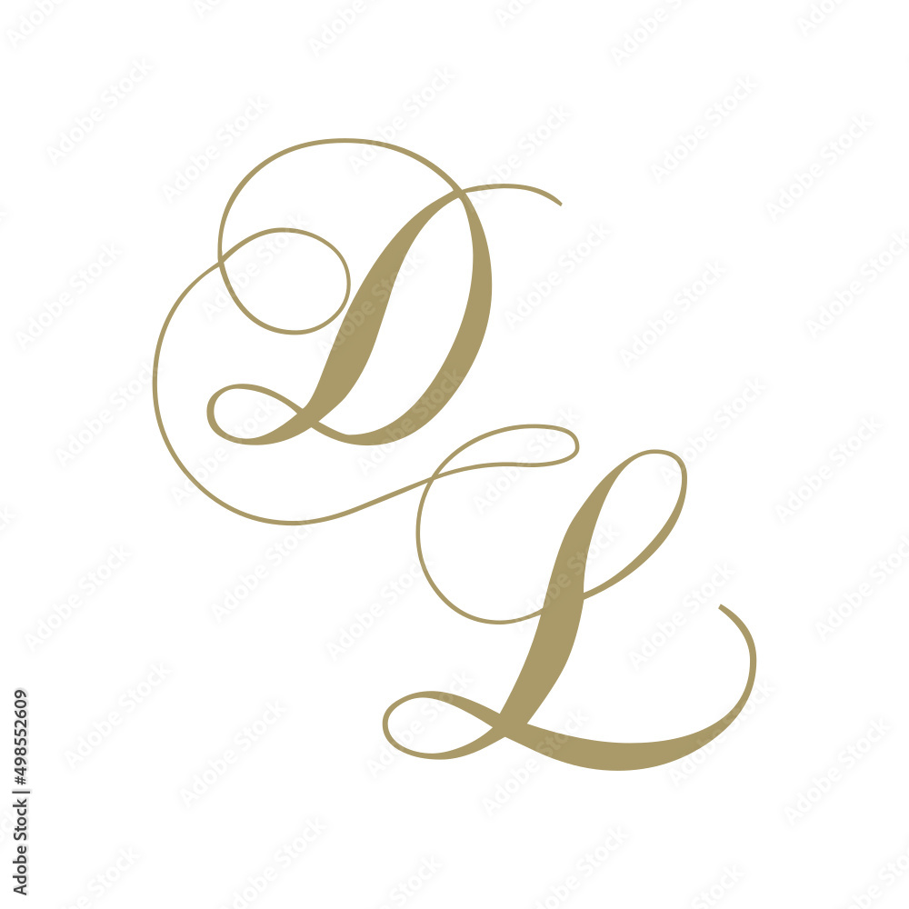gold script monogram, letter d and letter l - obrazy, fototapety, plakaty 