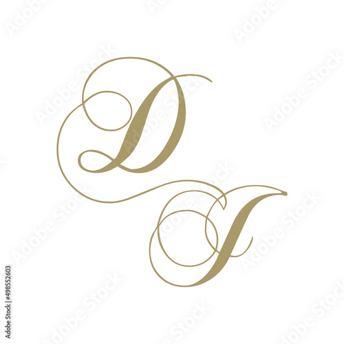 gold script monogram, letter d and letter j