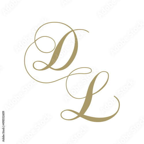 gold script monogram, letter d and letter l