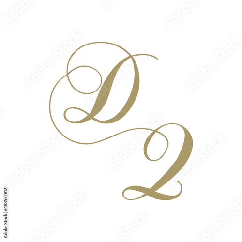 gold script monogram, letter d and letter q