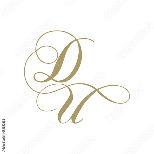 gold script monogram, letter d and letter u