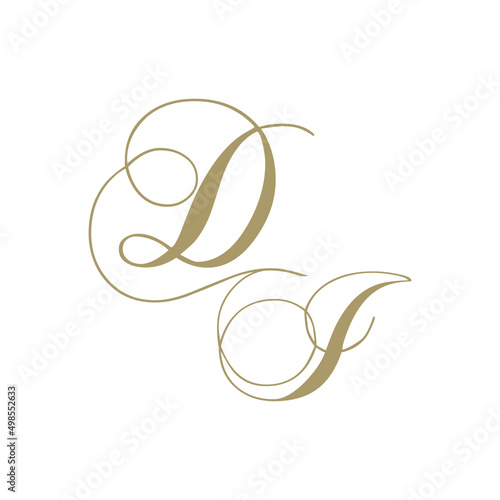 gold script monogram, letter d and letter I