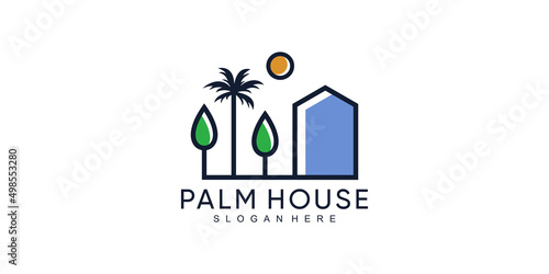 Palm house logo design with creative unique concept Premium Vector