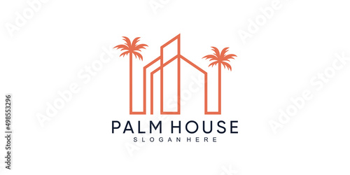 Palm house logo design with creative unique concept Premium Vector