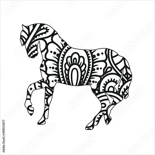 Fototapeta Naklejka Na Ścianę i Meble -  Mandala animal coloring page with horse , Horse Mandala coloring page Unicorn Mandala Vector Line Art Style, Beautiful Horse Jump. Vector illustration.