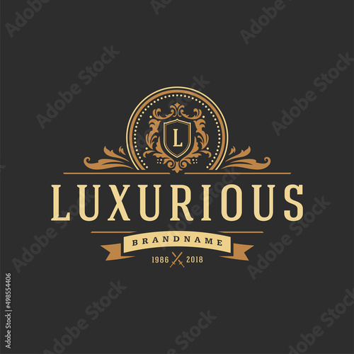 Luxury logo template vector object for logotype or badge design. Trendy vintage royal style illustration, good for fashion boutique, alcohol or hotel brand