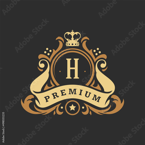 Luxury monogram logo template vector object for logotype or badge design. Trendy vintage royal ornament frame illustration, good for fashion boutique, alcohol or hotel brand