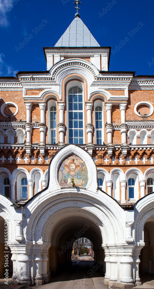 Fraternal building with the Gate Church of St. Sava Stratilat. Trinity Sergiev Seaside Hermitage. Strelna. St. Petersburg. Russia