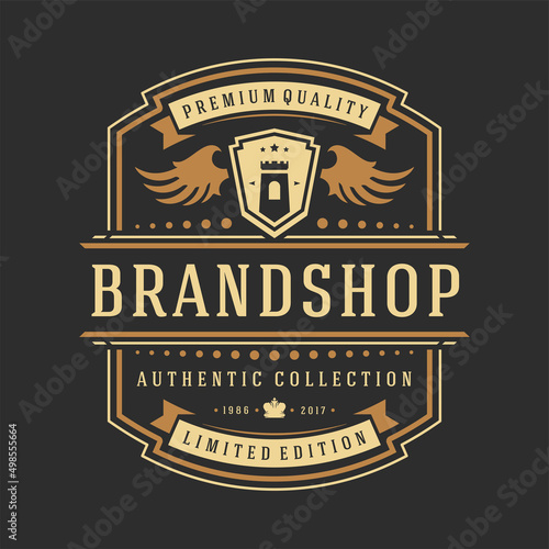 Luxury logo template vector object for logotype or badge design. Trendy vintage royal style illustration, good for fashion boutique, alcohol or hotel brand