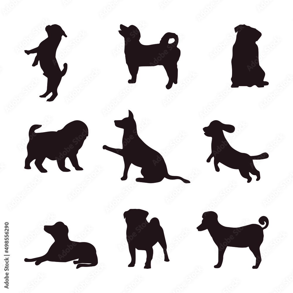 big collections of dog silhouettes with many style different