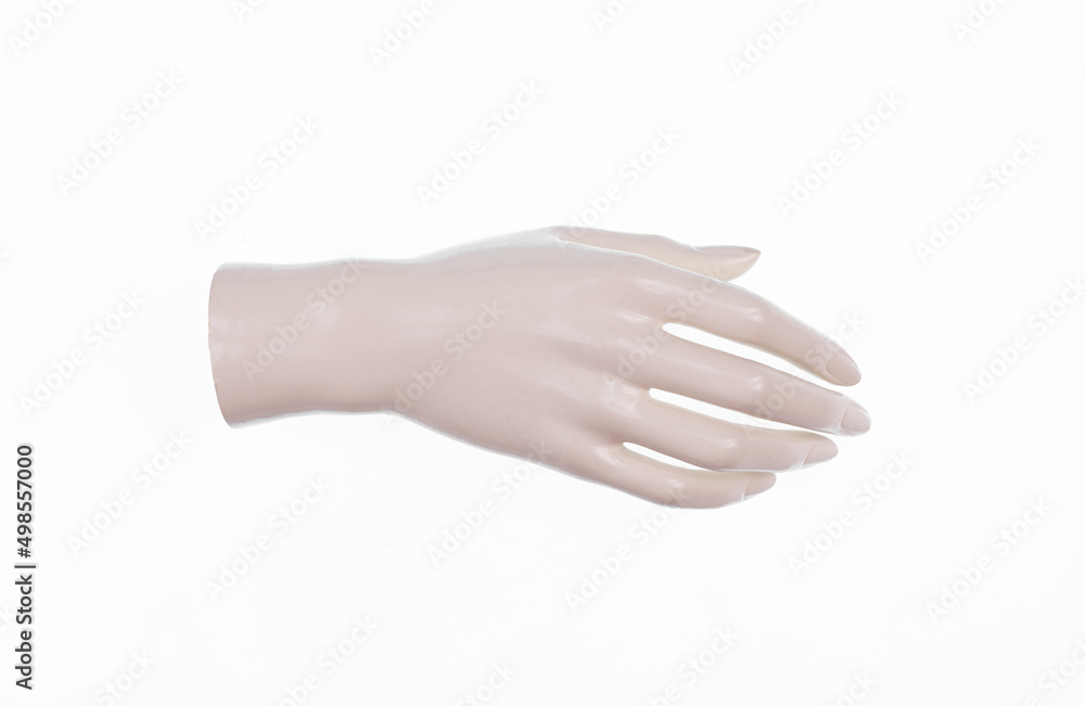 white artificial female hand isolated on white background