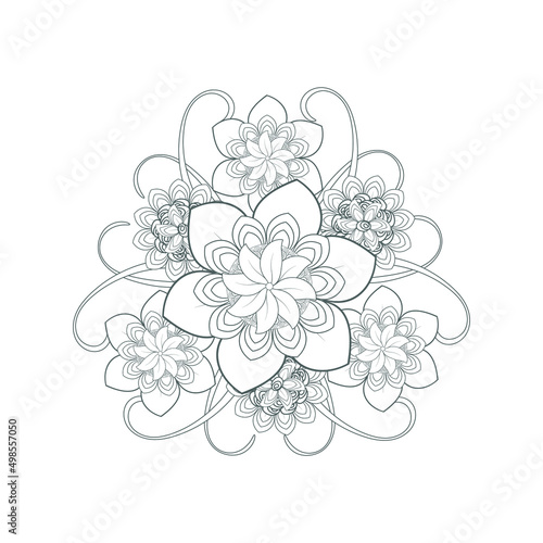 Hand Drawn Sketch for Adult Anti Stress  Fun and Relaxation. Abstract Flowers in Black Isolated on White Background.-vector