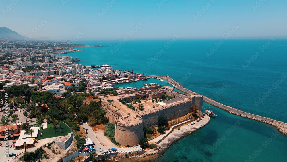 Naklejka premium Kyrenia Castle medieval building and historical old harbour in Kyrenia, North Cyprus