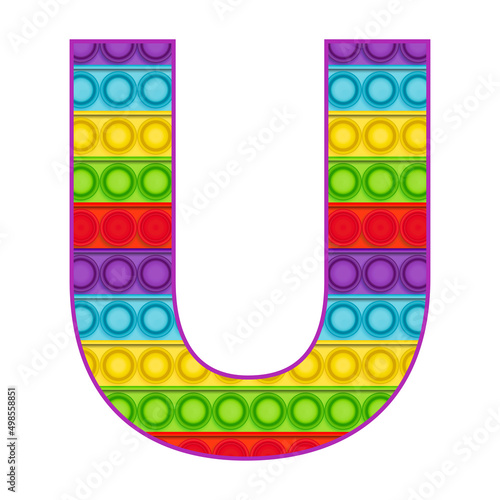 Bright letters Simple Dimple. Pop it rainbow color. Letter U.