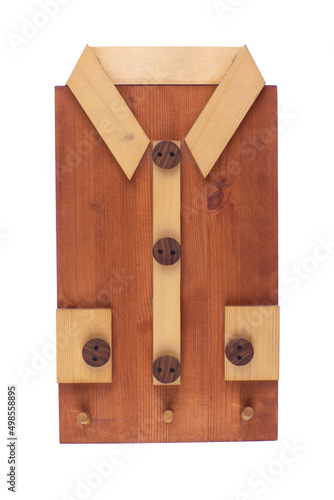 wooden shirt hanger isolated on white background