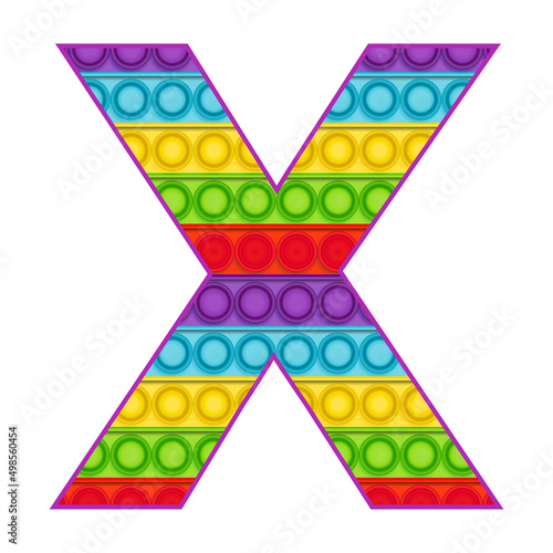Bright letters Simple Dimple. Pop it rainbow color. Letter X.