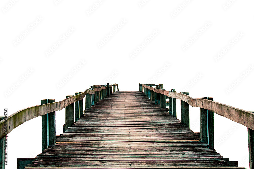 classic wooden bridge on colored background with clipping path