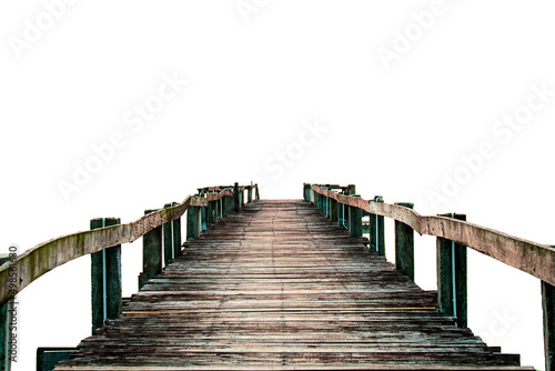 classic wooden bridge on colored background with clipping path