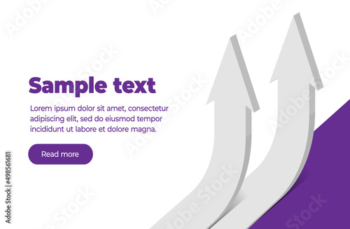 Banner template, two white three-dimensional arrows pointing upwards and text with a button. Trend Up