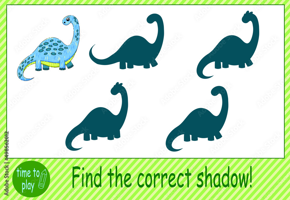 children's development tasks. find the correct shadow from the dinosaur. funny dinosaurs.