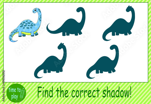 children s development tasks. find the correct shadow from the dinosaur. funny dinosaurs.